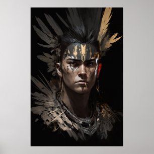 Warrior Indian Porträtt Fantasy Painting Mörk Vild Poster