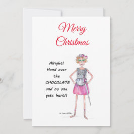 Warrior-kvinnan kräver överlämnande av chokladskis julkort