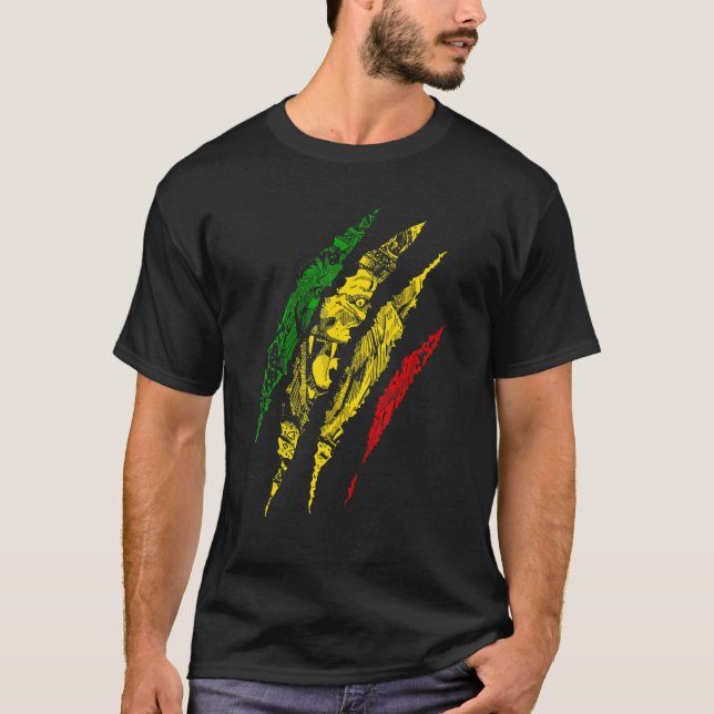 Warrior Lejon of Judah Kung Rasta Reggae Jamaica R T Shirt (Framsida)