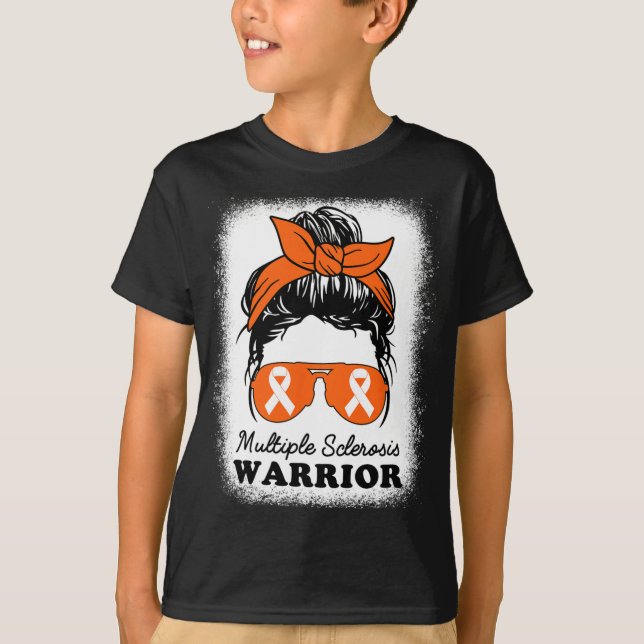 Warrior Många Sclerosis Awareness Messy Bun Mamma T Shirt (Framsida)