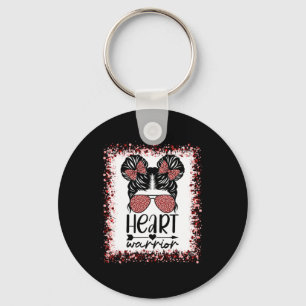 Warrior Messy Bun Leopard Heart Disease Awareness Nyckelring