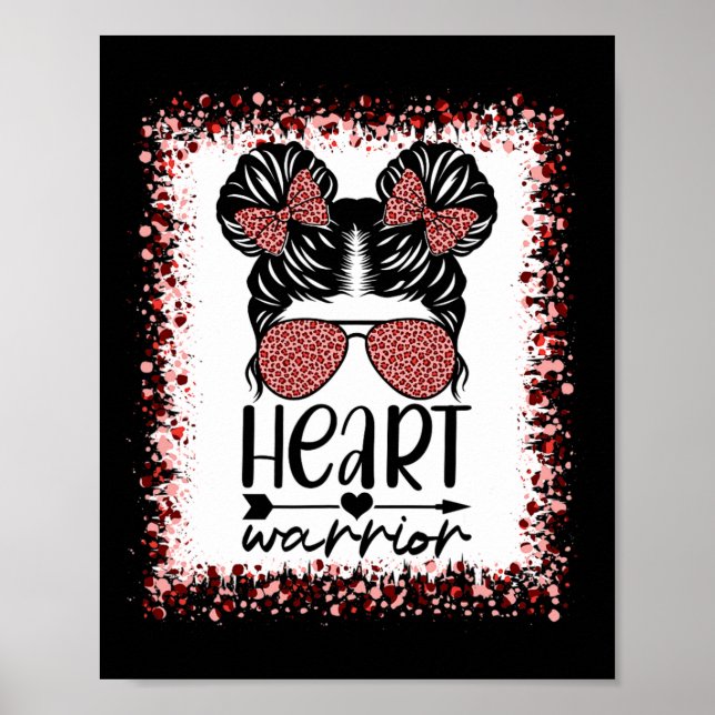 Warrior Messy Bun Leopard Heart Disease Awareness Poster (Framsidan)
