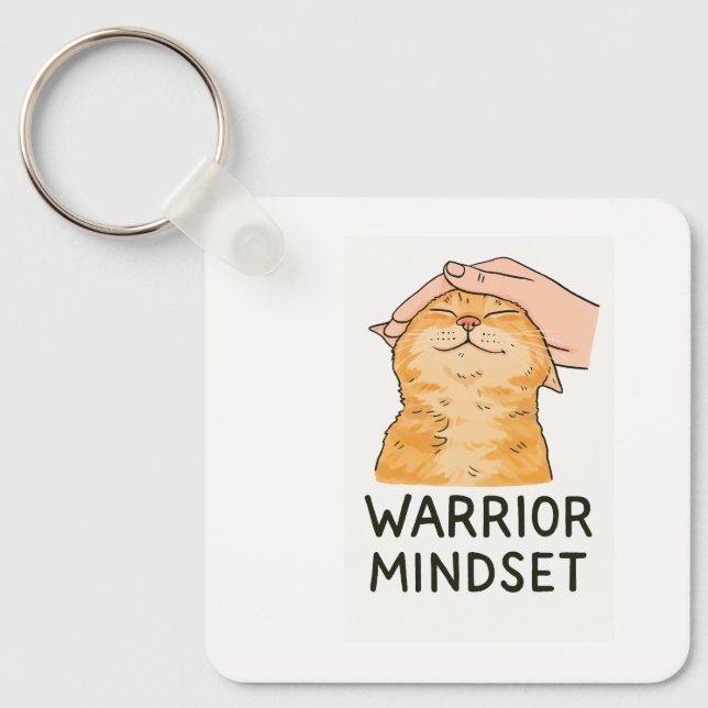 Warrior Mindset Cat Keychain – Zen Kitty Calm Vibe Nyckelring (Framsida)