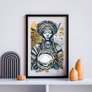 Warrior Muse - Bold Tribal Queen with Drum Poster