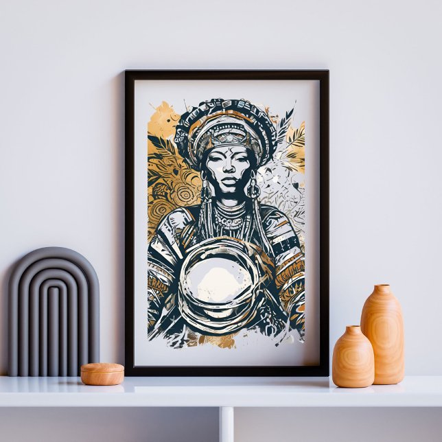 Warrior Muse - Bold Tribal Queen with Drum Poster (Skapare uppladdad)