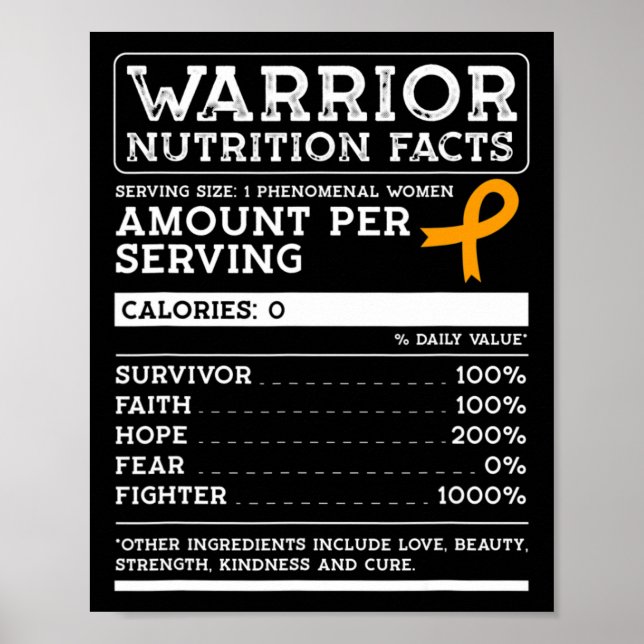 Warrior Nutrition Facts Leukemia Awareness Ribbon Poster (Framsidan)