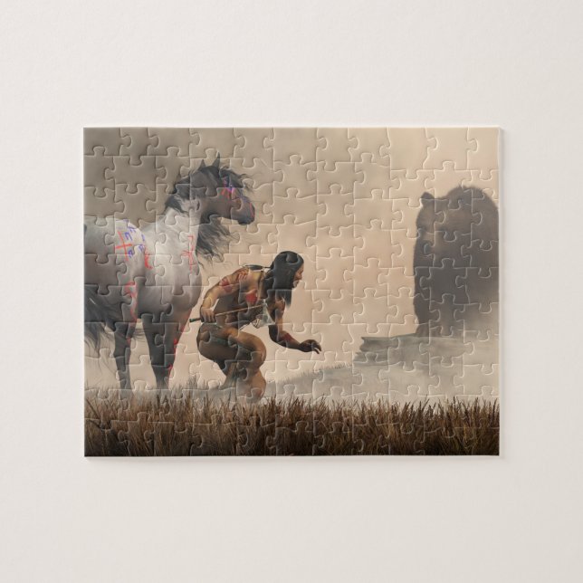 Warrior och björnen pussel (Horisontell)