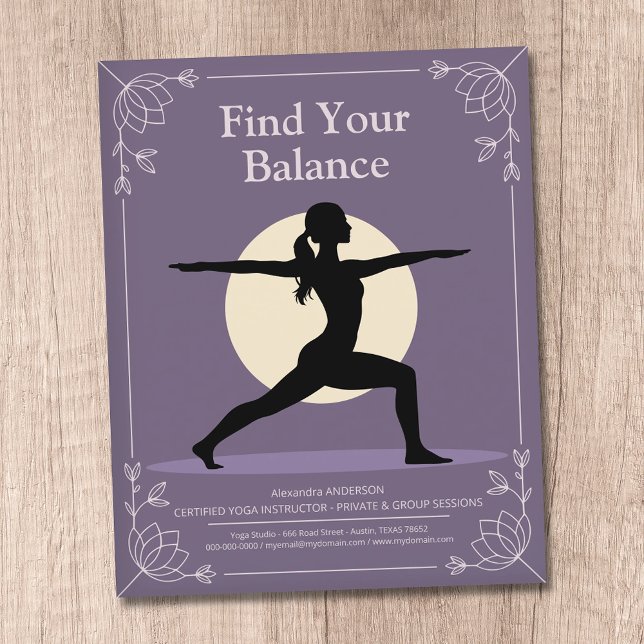 Warrior Pose - Yoga Instructor with Lotus Flowers Flygblad (Warrior Pose - Yoga Instructor with Lotus Flowers Flyer)
