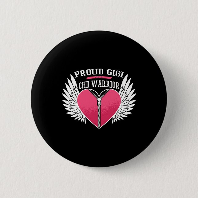 Warrior Proud Gigi Zipper Heart med Angel Vingar Knapp (Framsida)