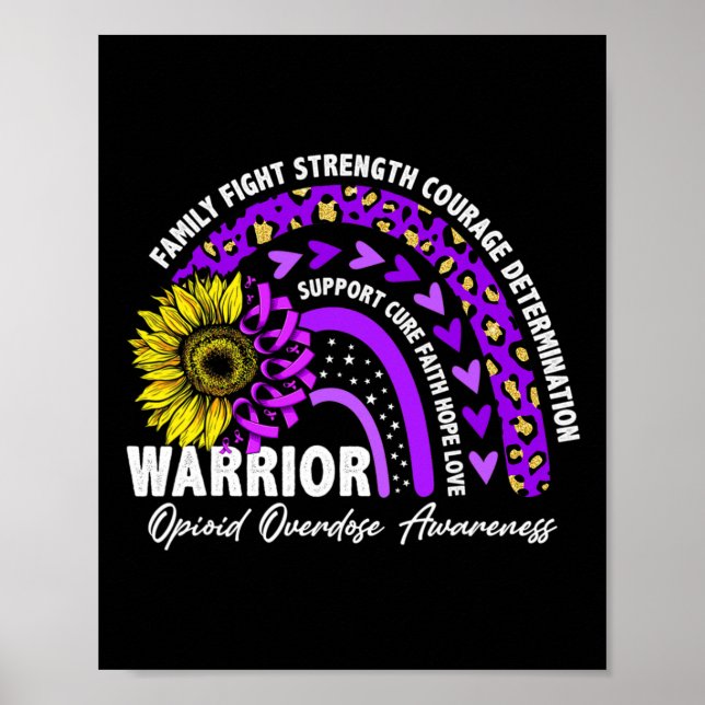 Warrior Rainbow Lila Ribbon Opioid Överdosering Aw Poster (Framsidan)