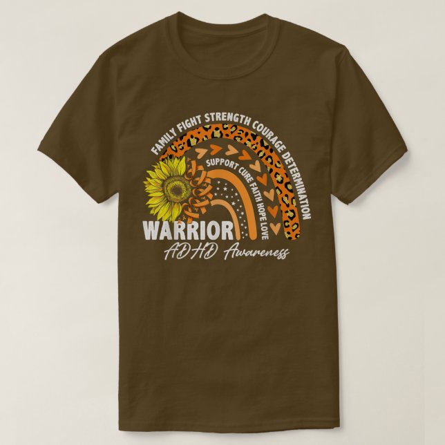Warrior Rainbow Orange Ribbon ADHD Awareness  T Shirt (Design framsida)