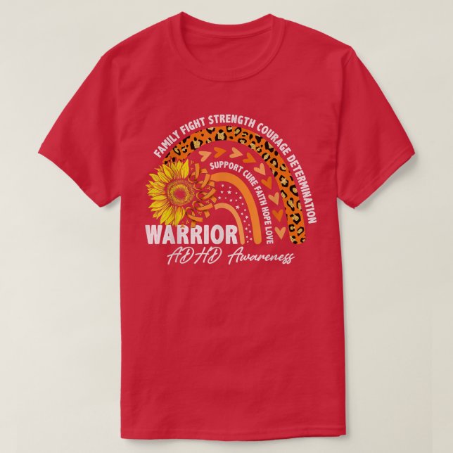 Warrior Rainbow Orange Ribbon ADHD Awareness T Shirt (Design framsida)