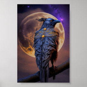 Warrior Raven Kråka Hunting by Moonlight Poster