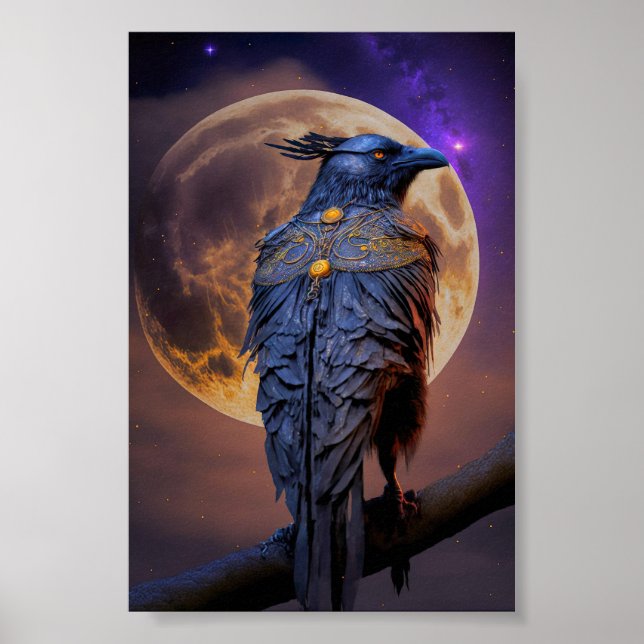 Warrior Raven Kråka Hunting by Moonlight Poster (Framsidan)