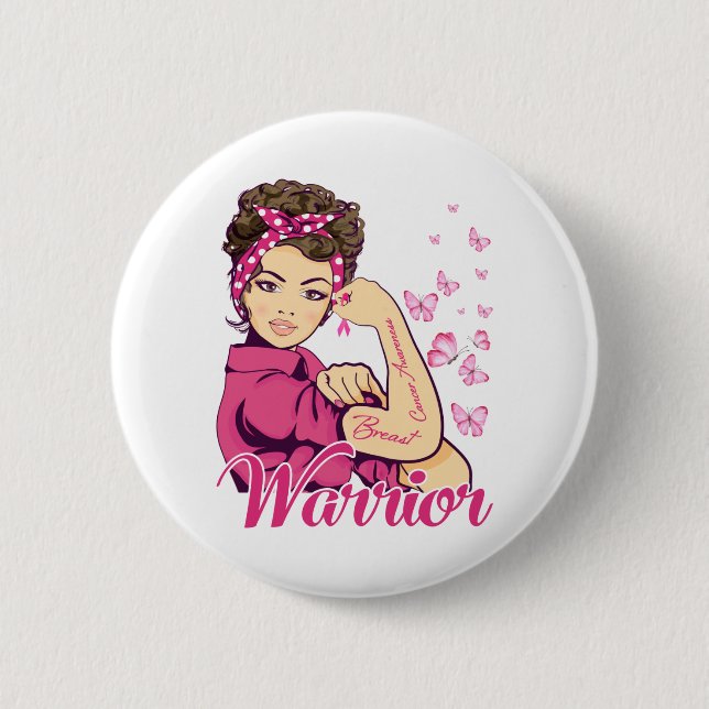 Warrior Rosie Riveter Breast Cancer Awareness Knapp (Framsida)