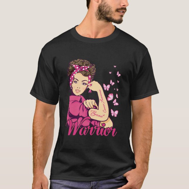 Warrior Rosie Riveter Breast Cancer Awareness T Shirt (Framsida)