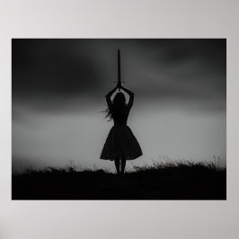 Warrior Silhouette under Stormy Himmel Poster