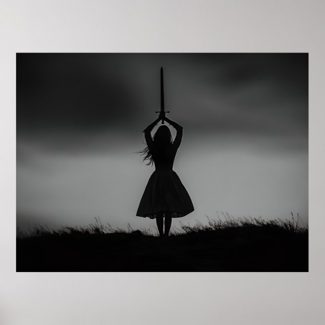 Warrior Silhouette under Stormy Himmel Poster (Framsidan)