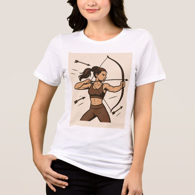 "Warrior Spirit - Girl with Bow & Arrow Tee" T Shirt (Framsida)