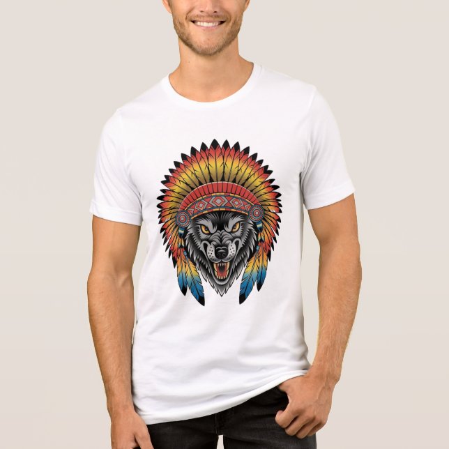 Warrior Spirit - Inbyggd Varg Headdress T Shirt (Framsida)