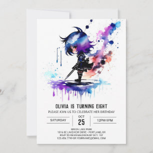 Warrior Spy Ninja Digital Girl Birthday Inbjudningar