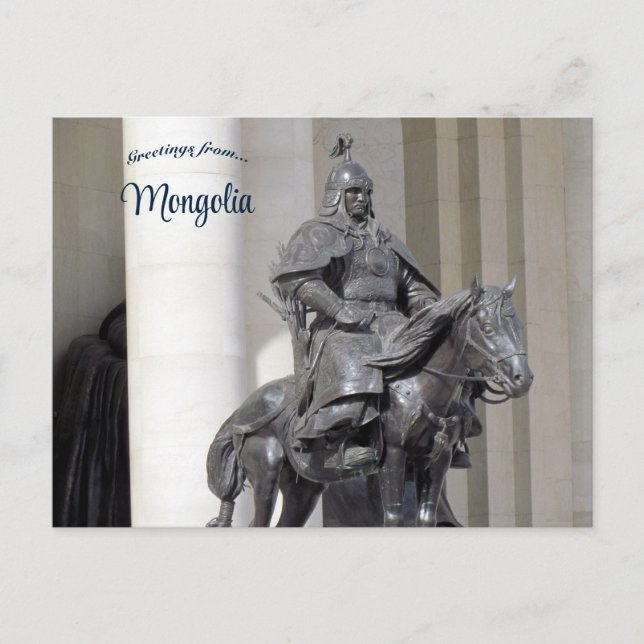 Warrior Statue på Sukhbaatorget Mongoliet Vykort (Framsida)