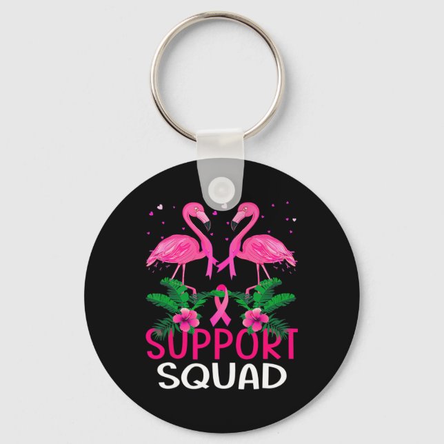 Warrior Support Squad Flamingo Breast Cancer Medve Nyckelring (Framsida)