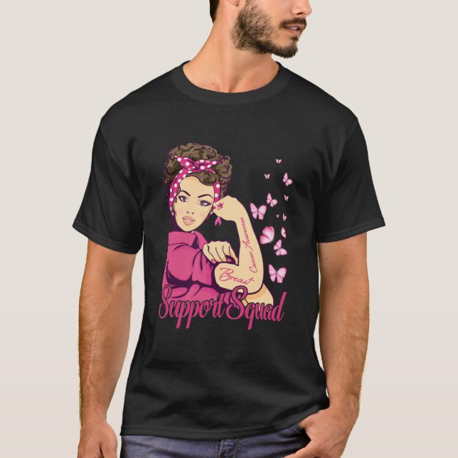 Warrior Support Squad Rosie Riveter Breast Cancer T Shirt (Framsida)