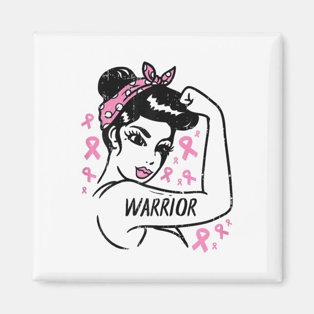 Warrior Unbryable Rosa Ribbon Breast Cancer Awar Magnet (Framsidan)