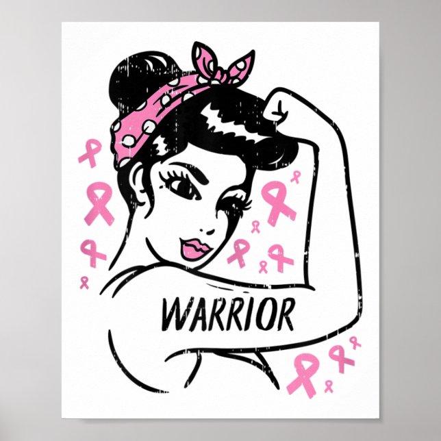 Warrior Unbryable Rosa Ribbon Breast Cancer Awar Poster (Framsidan)