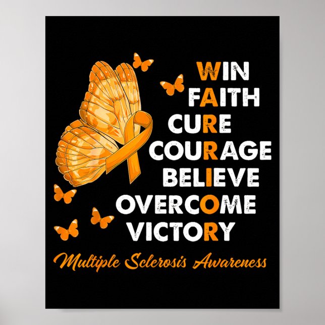 Warrior Win Faith Cure Ribbon Multiple Sclerosis A Poster (Framsidan)