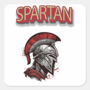 Warriors Pride - Spartan Helmet med Red Plume Fyrkantigt Klistermärke