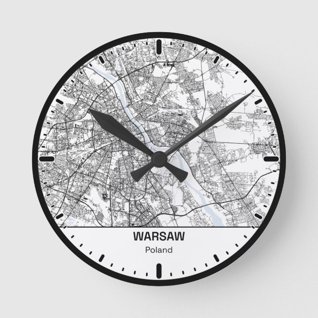 Warsaw Clock City Line Art Rund Klocka (Framsida)
