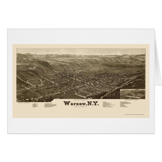 Warsaw panorama- karta för NY - 1885 Hälsningskort (Framsidan Horizontal)