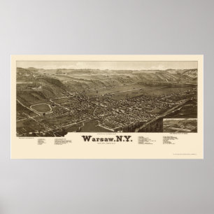 Warsaw panorama- karta för NY - 1885 Poster