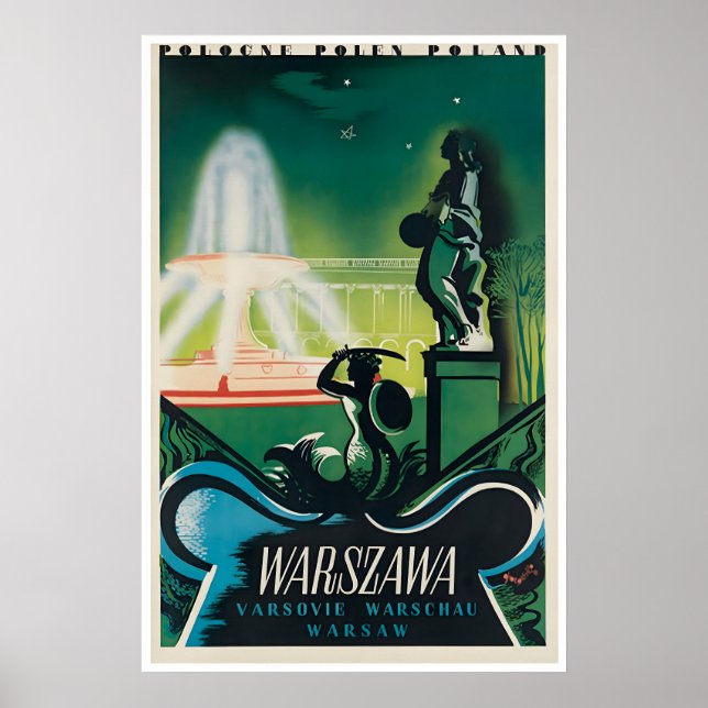 Warsaw Polen Affisch Resa Tryck Polsk Konst (Framsidan)