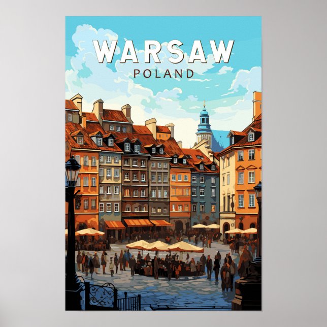 Warsaw Polen Resa Konst Vintage Poster (Framsidan)