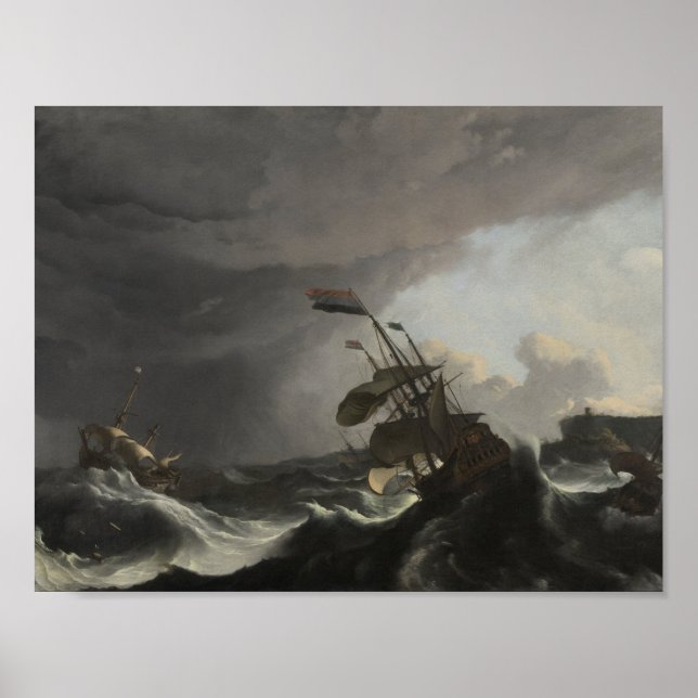 Warships in a Heavy Storm, Ludolf Bakhuysen, c. 16 Poster (Framsidan)