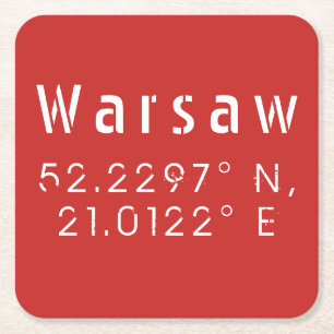 Warszawa Latitude Longitud Underlägg Papper Kvadrat