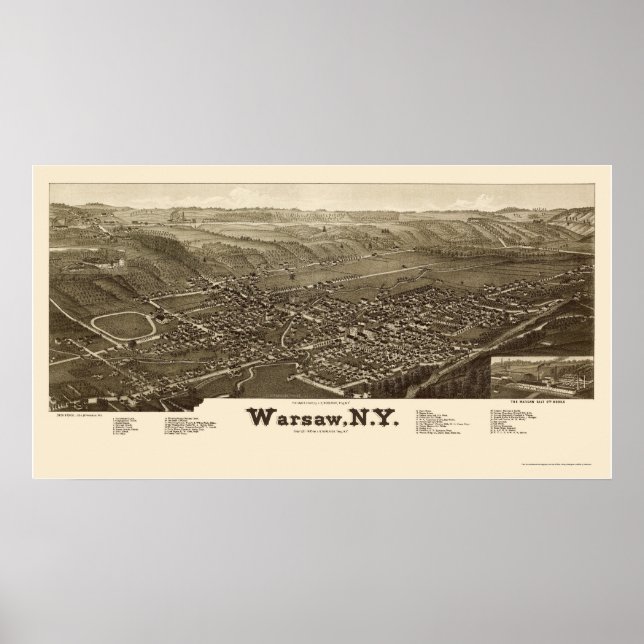 Warszawa, NY Panoramic Karta - 1885 Poster (Framsidan)