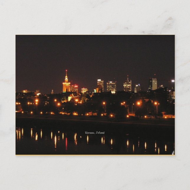 Warszawa på nattvykort vykort (Framsida)
