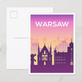 Warszawa Poland Art Travel Illustration Vykort