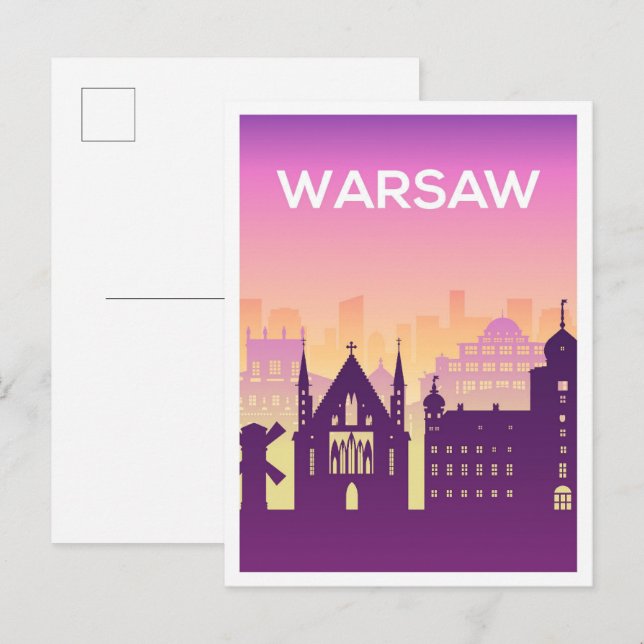 Warszawa Poland Art Travel Illustration Vykort (Fram/baksida)