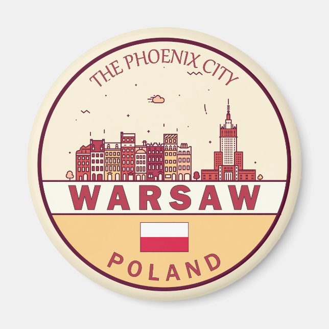 Warszawa Poland City Skyline Emblem Magnet (Framsidan)