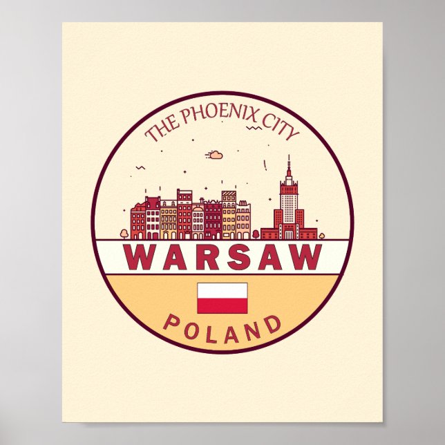 Warszawa Poland City Skyline Emblem Poster (Framsidan)