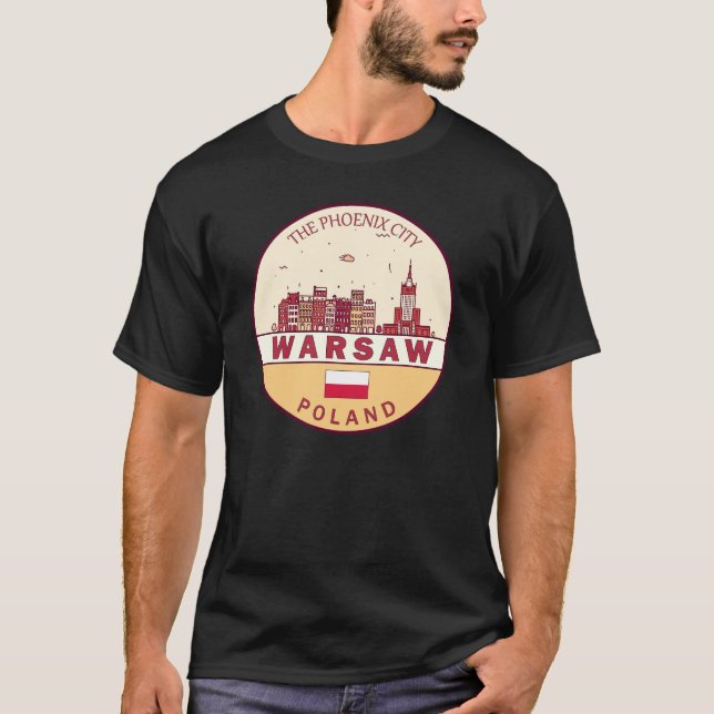 Warszawa Poland City Skyline Emblem T Shirt (Framsida)