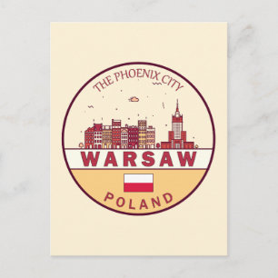 Warszawa Poland City Skyline Emblem Vykort