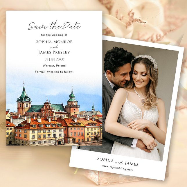 Warszawa Poland Destination Wedding Spara Datumet (Warsaw Poland Destination Wedding Save The Date Card)