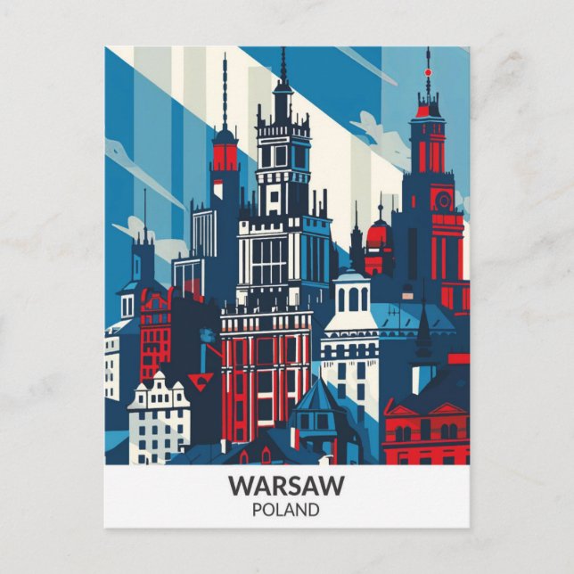 Warszawa Poland Retro Artwork Travel Vykort (Framsida)