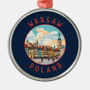 Warszawa Poland Retro Distress Circle Julgransprydnad Metall